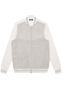 Ribbed herringbone bomber in silk - White & Grey