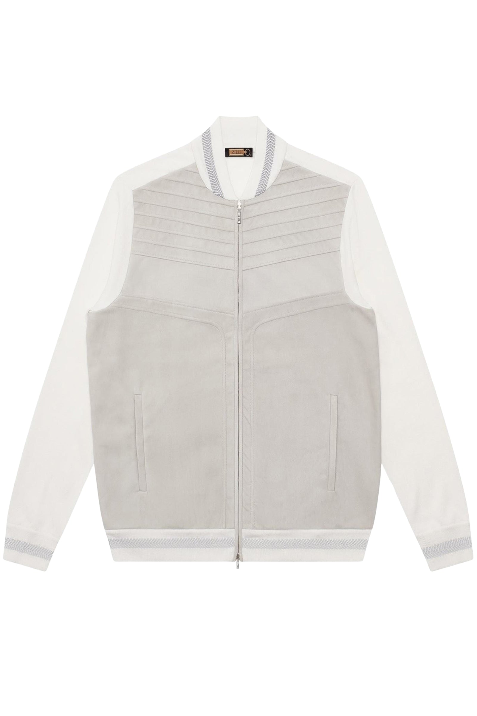 Ribbed herringbone bomber in silk - White & Grey