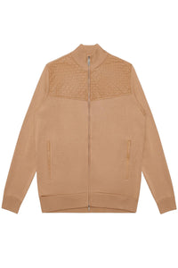 Textured silk blend zip-up cardigan - Camel