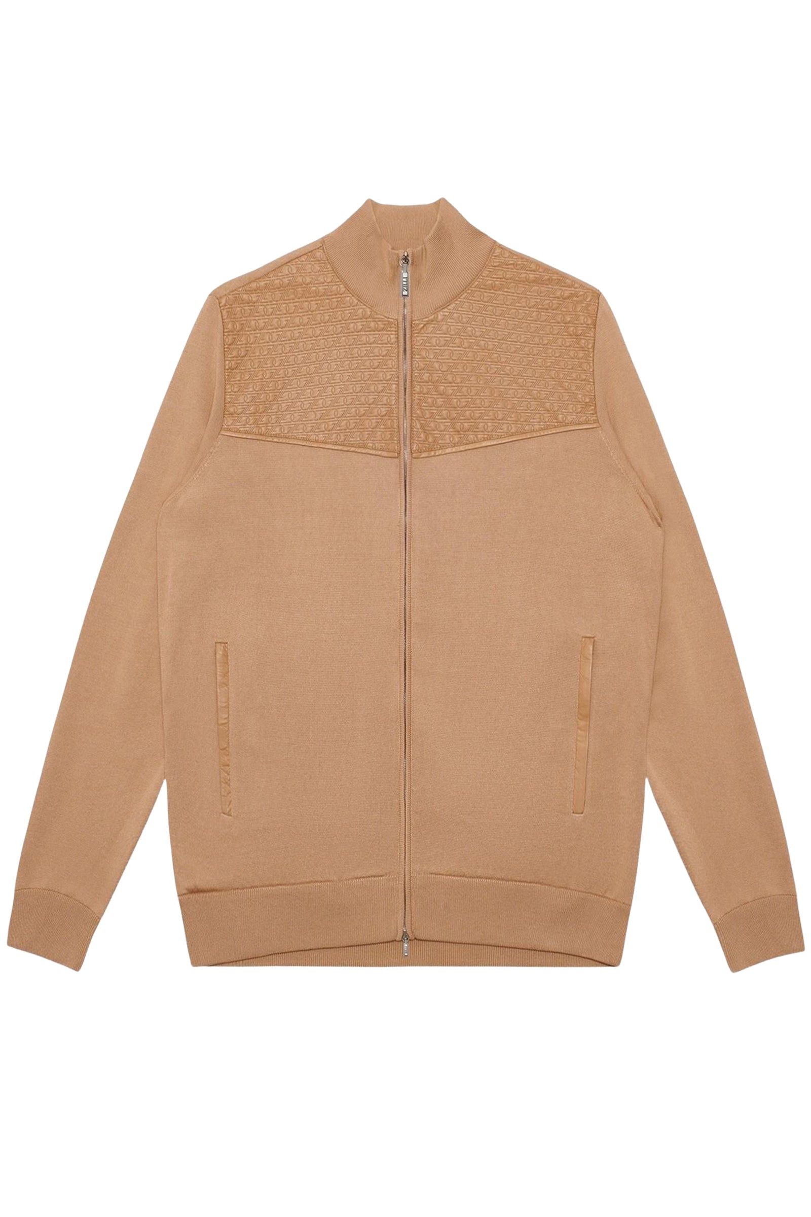 Textured silk blend zip-up cardigan - Camel