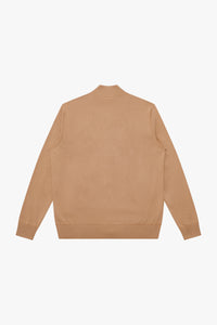Textured silk blend zip-up cardigan - Camel