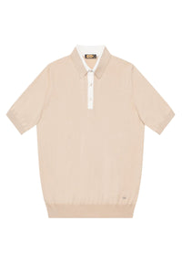 Silk ribbed polo shirt - Beige & White