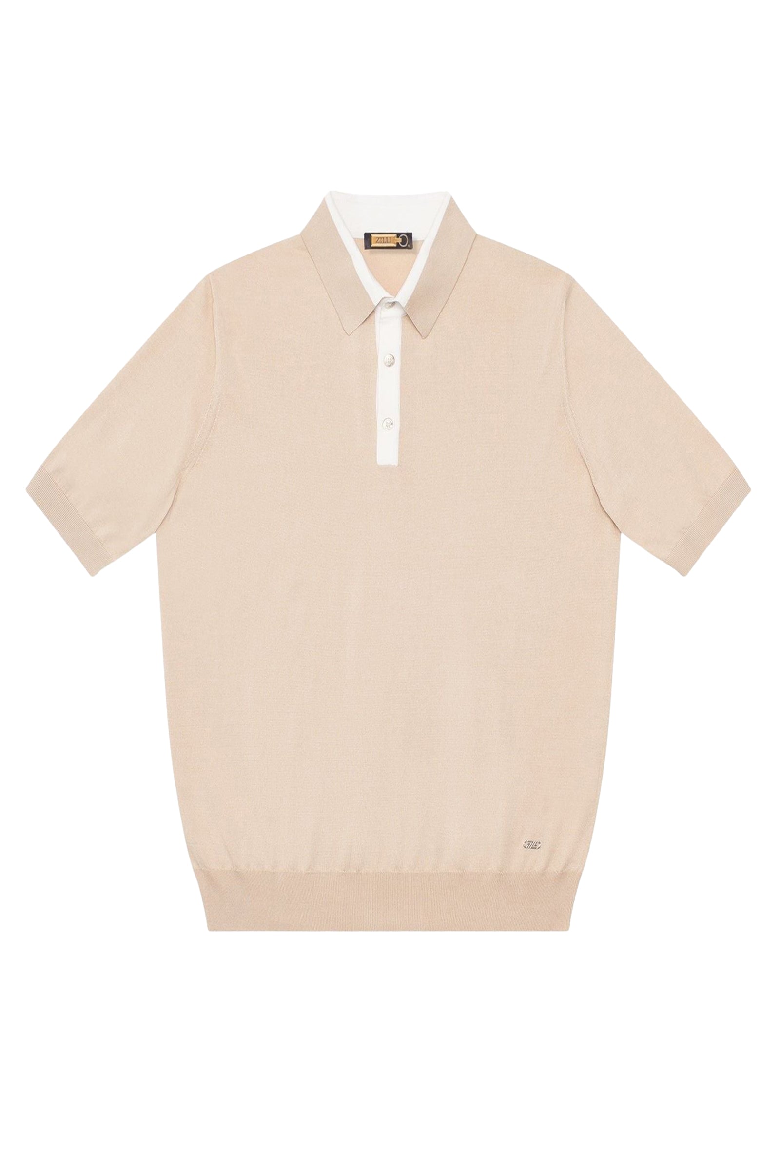 Silk ribbed polo shirt - Beige & White