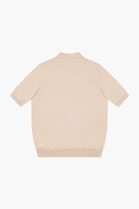 Silk ribbed polo shirt - Beige & White
