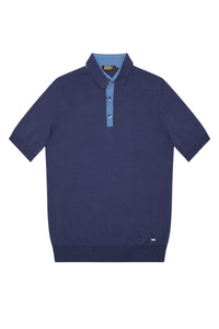 Polo à col en soie mélangée - Bleu