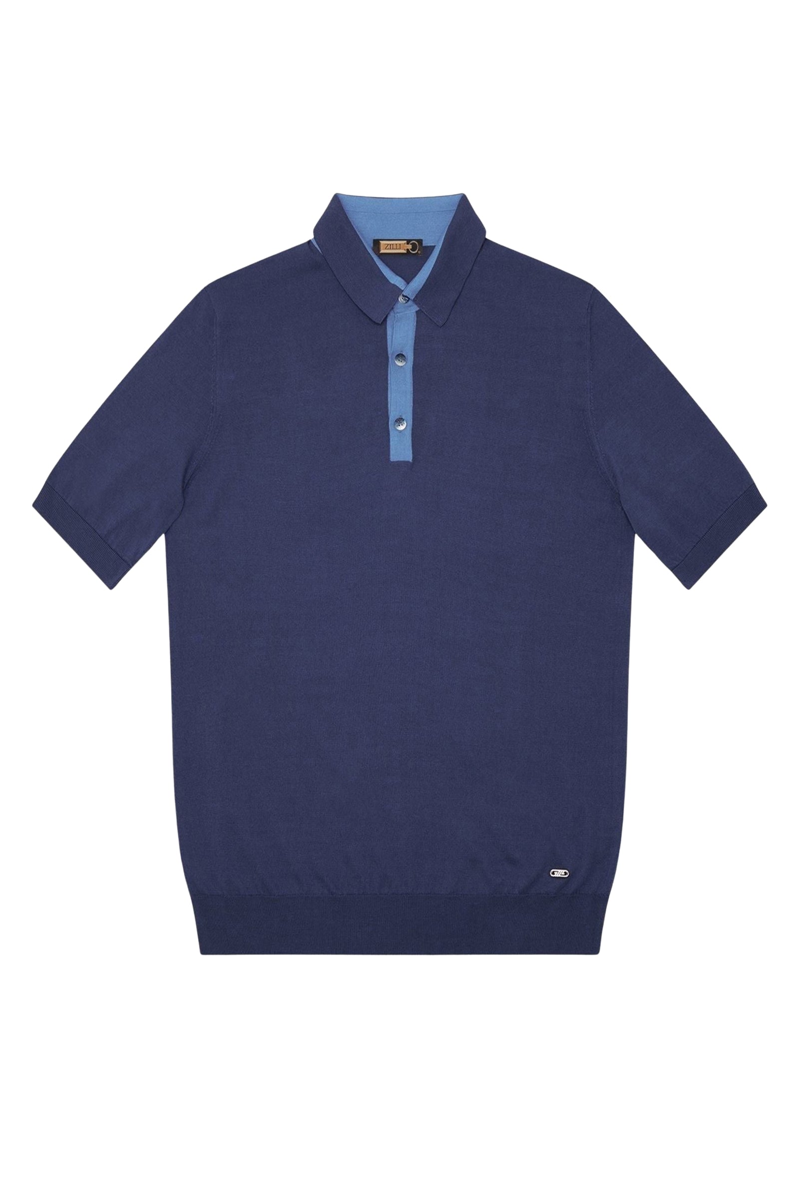 Polo à col en soie mélangée - Bleu