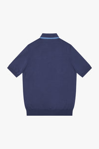 Polo à col en soie mélangée - Bleu