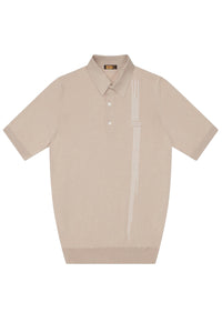 Graphic silk polo shirt - Beige & White