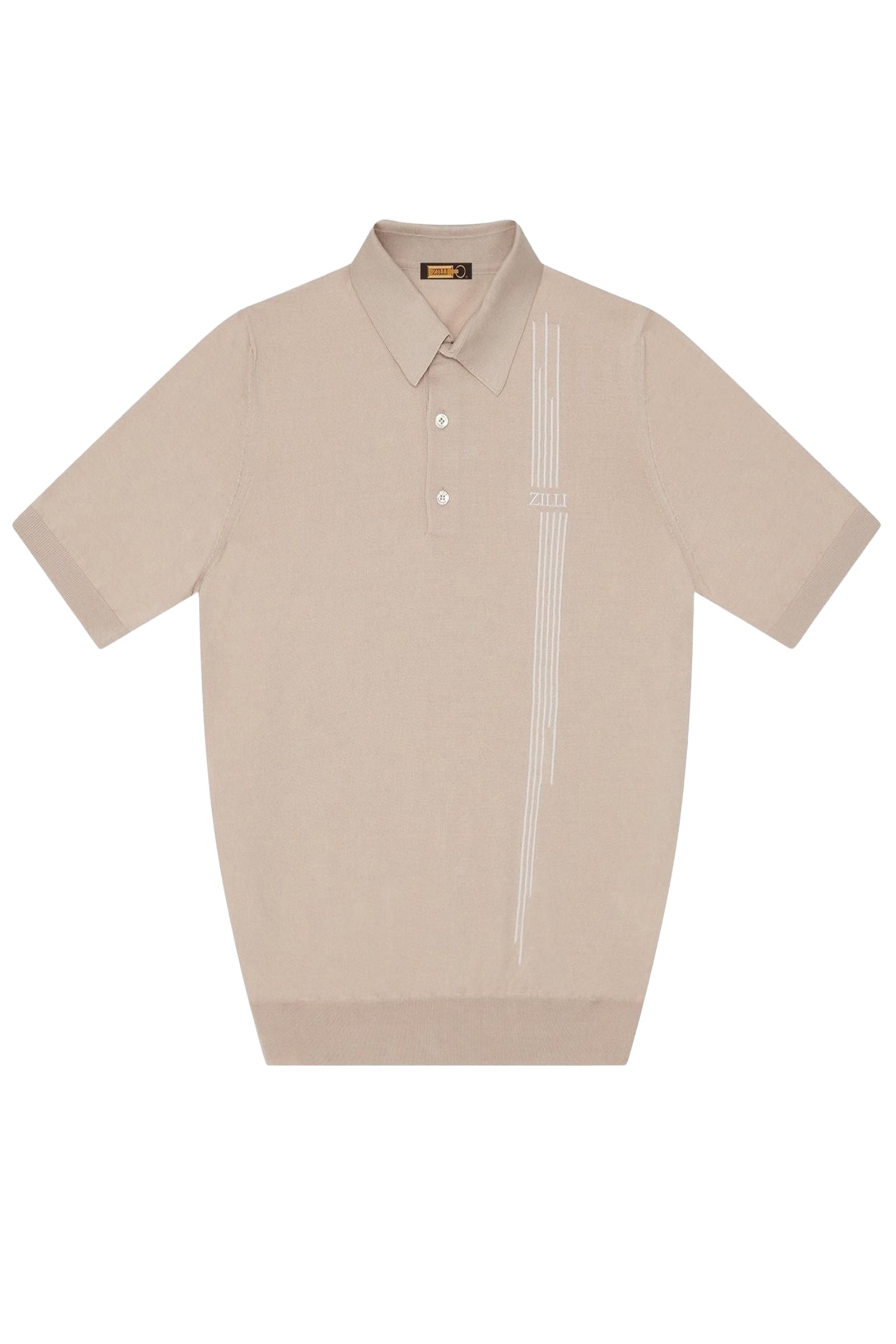 Graphic silk polo shirt - Beige & White