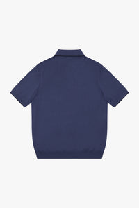 Polo à motif damier texturé en soie - Bleu & Noir