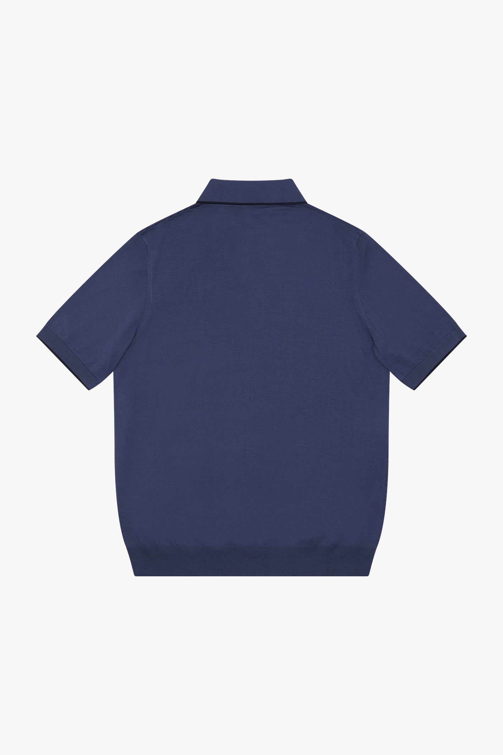 Polo à motif damier texturé en soie - Bleu & Noir