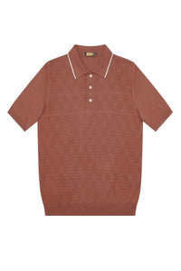 Textured silk blend polo shirt - Copper