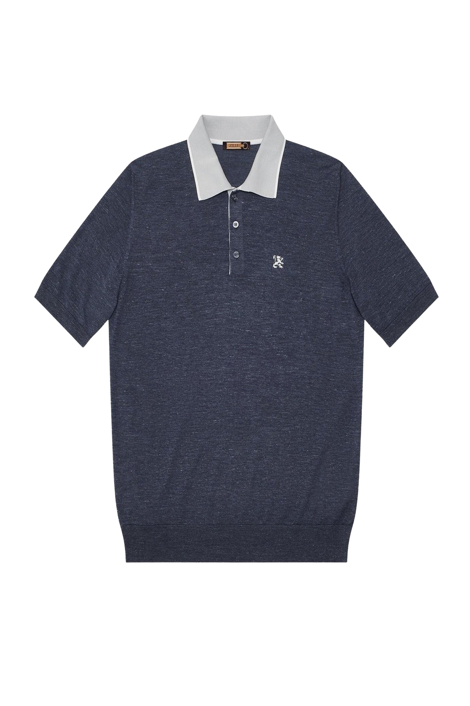 Polo shirt with embroidered heraldic motif in mixed silk - Blue