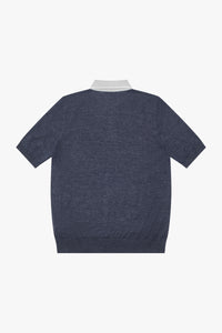 Polo shirt with embroidered heraldic motif in mixed silk - Blue
