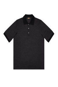Geometric silk blend polo shirt - Black