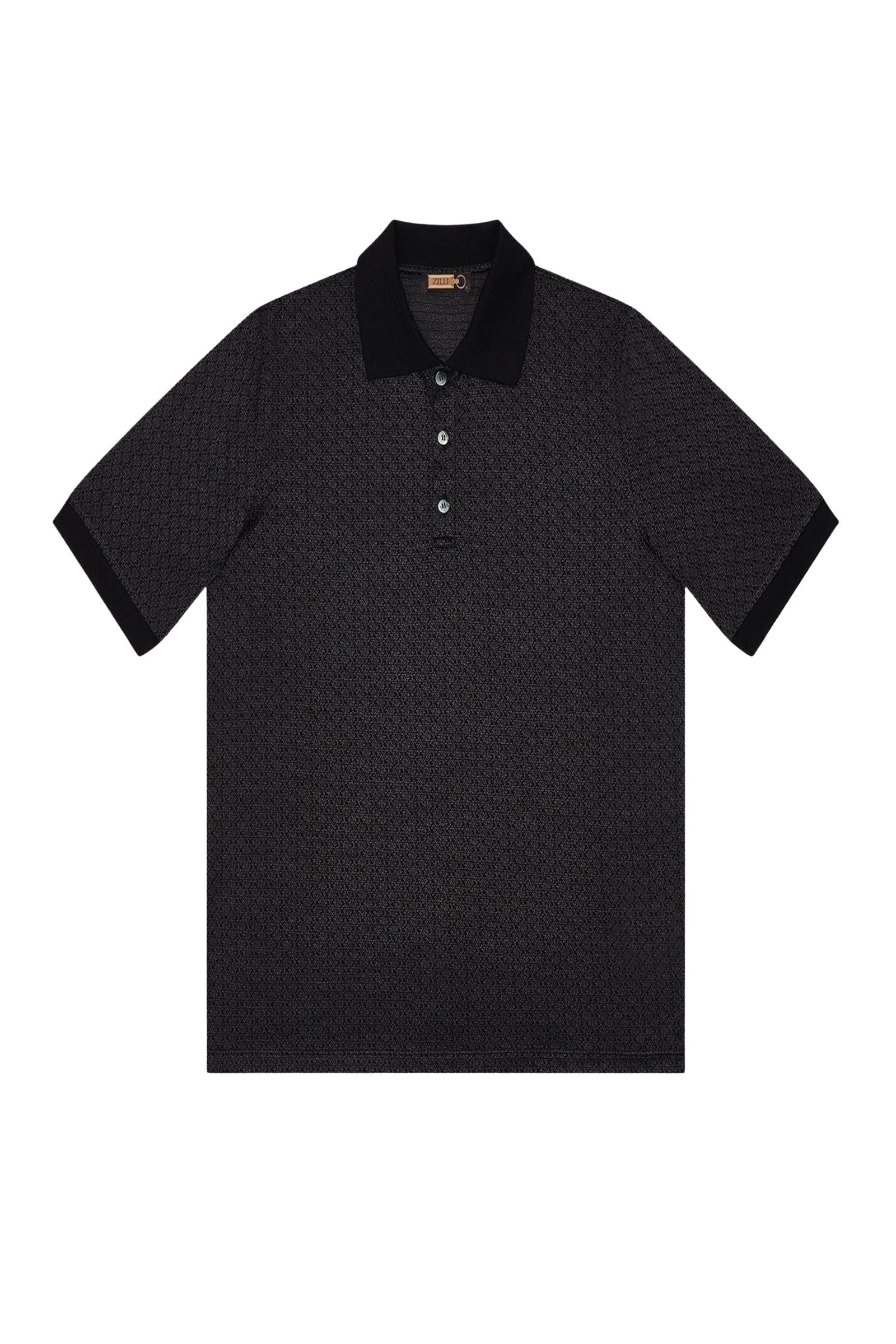 Geometric silk blend polo shirt - Black
