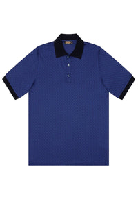 Polo à motif géométrique en soie mélangée - Bleu & Noir
