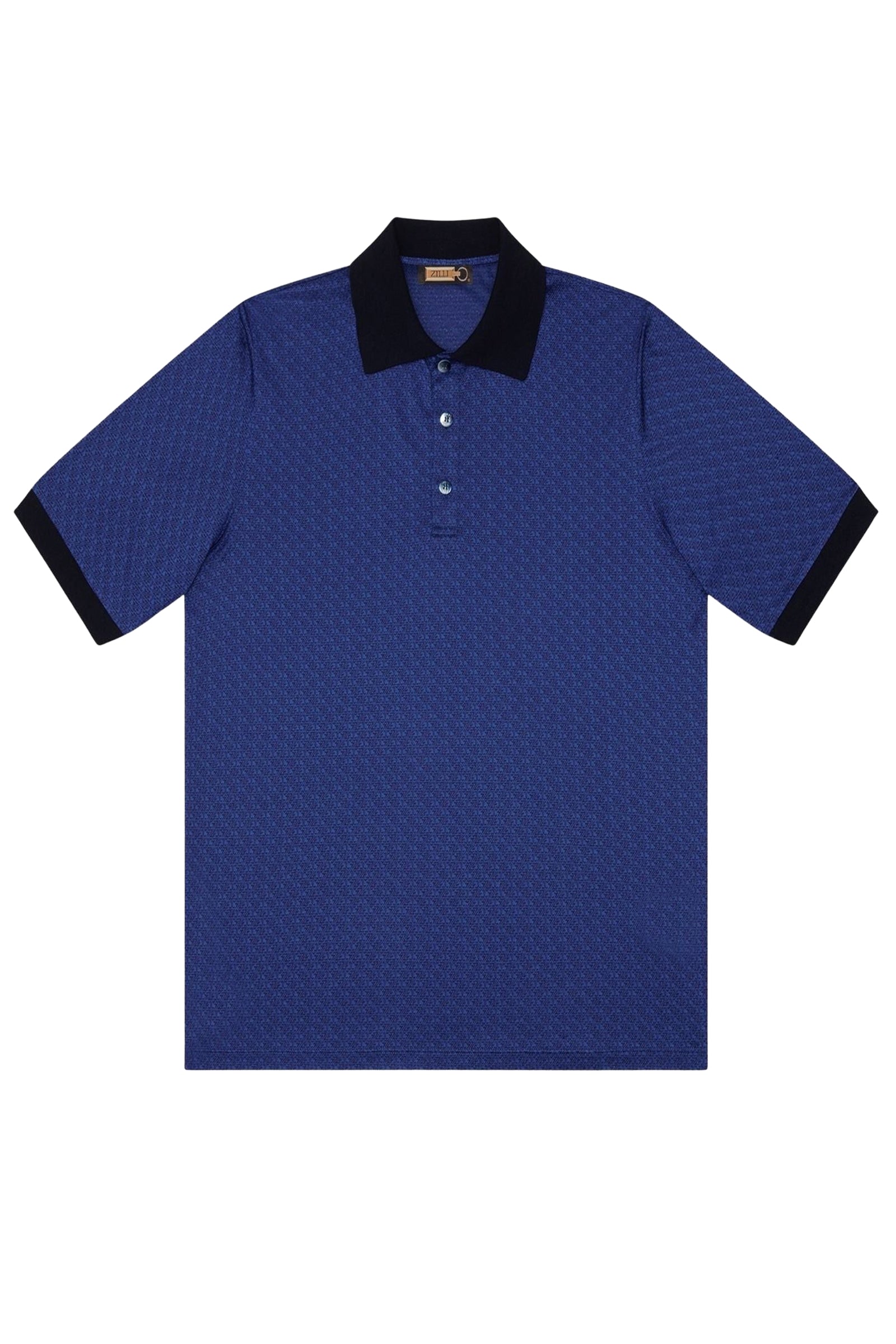 Polo à motif géométrique en soie mélangée - Bleu & Noir