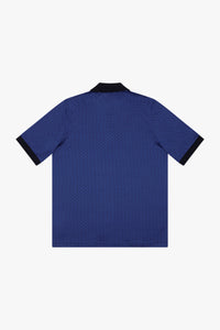 Polo à motif géométrique en soie mélangée - Bleu & Noir
