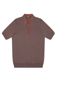 Polo à col zippé en soie - Marron & Orange