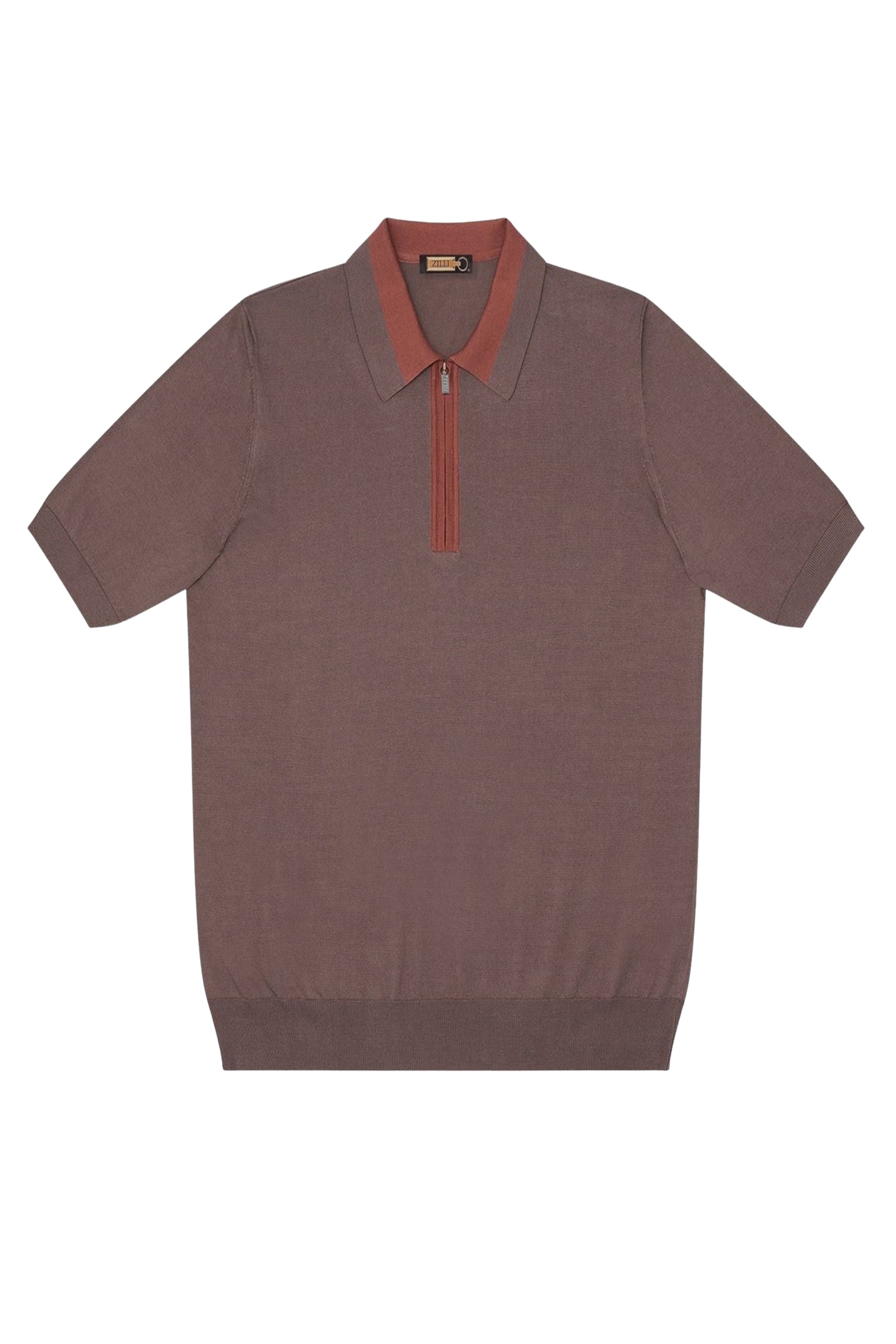 Polo à col zippé en soie - Marron & Orange