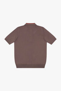 Polo à col zippé en soie - Marron & Orange