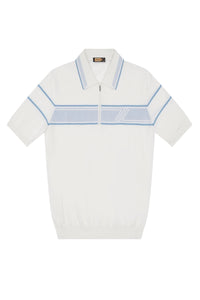 Polo à rayures zippé en soie mélangée - Blanc & Bleu