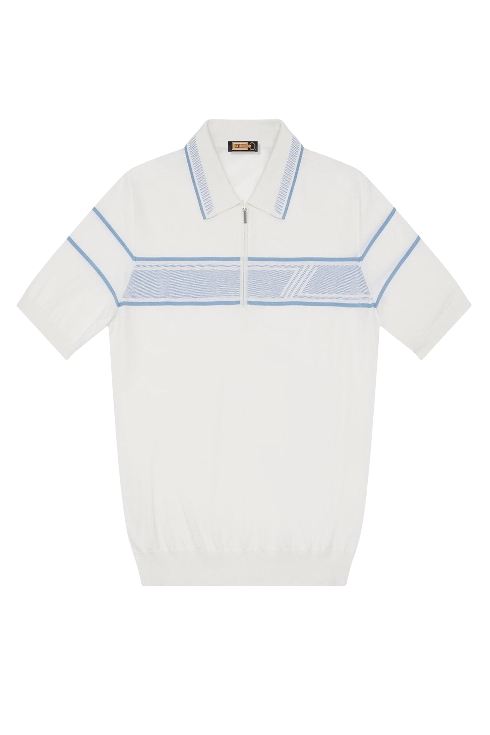 Polo à rayures zippé en soie mélangée - Blanc & Bleu