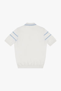 Polo à rayures zippé en soie mélangée - Blanc & Bleu