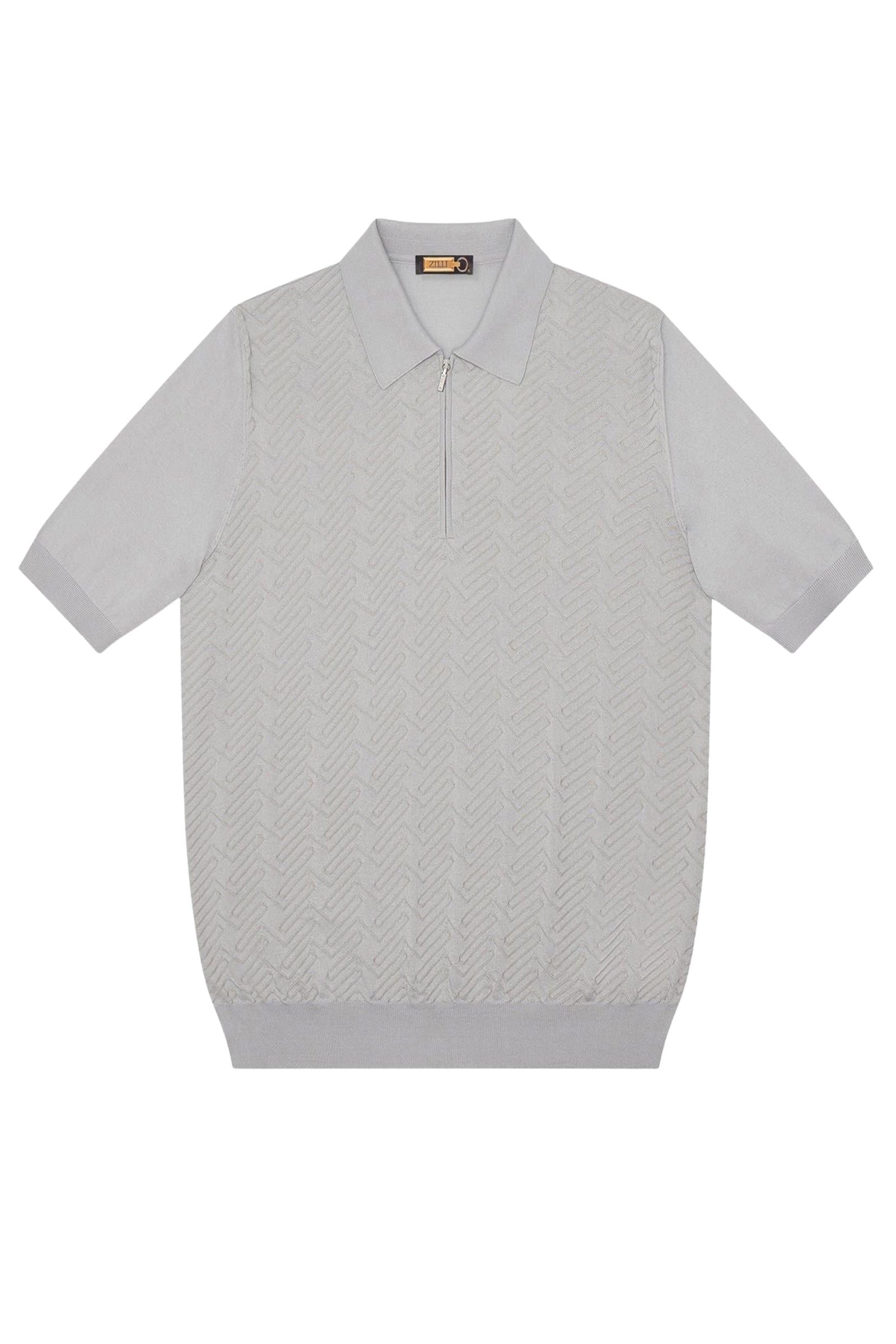 Geometric silk zip polo shirt - Grey