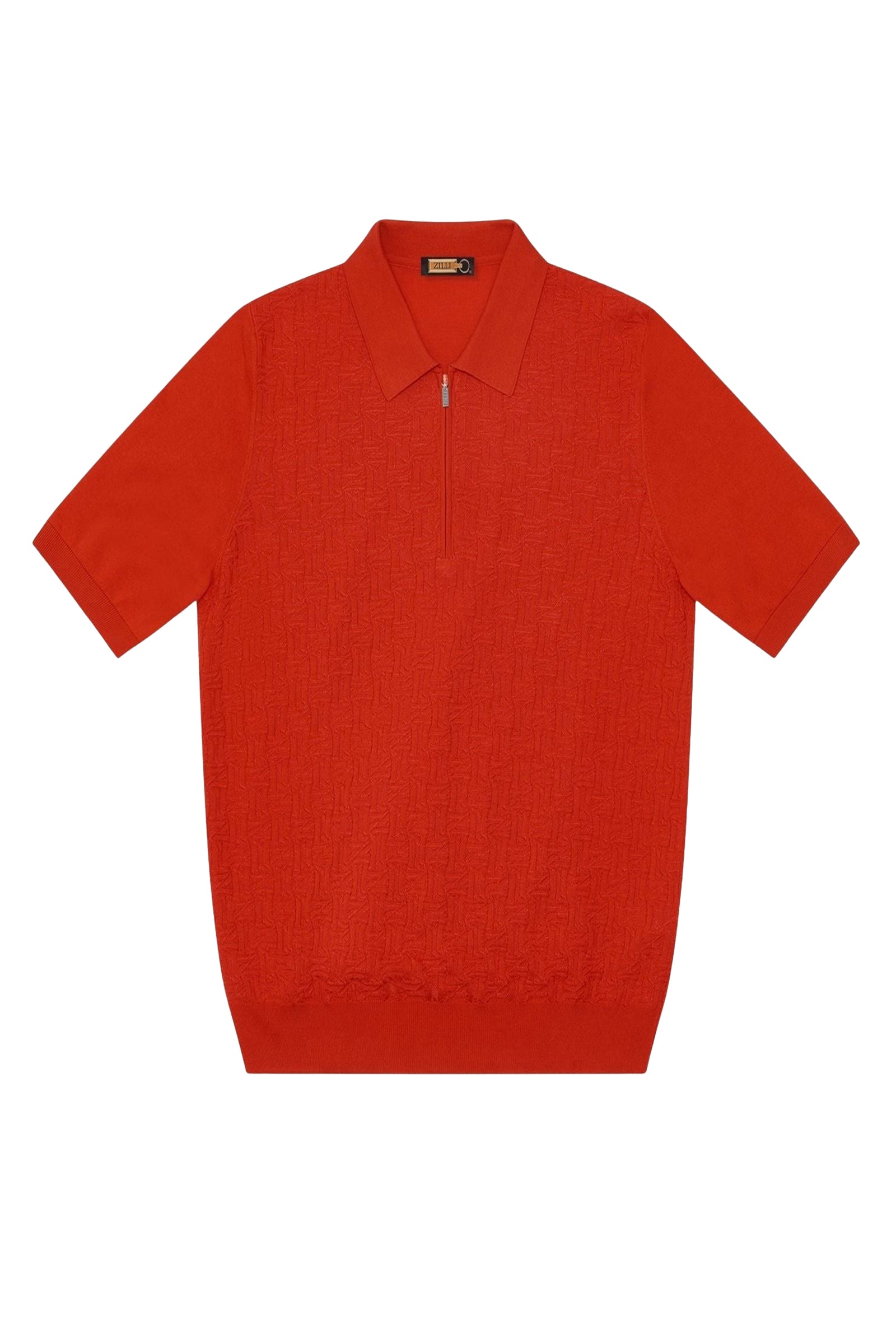 Polo à motif texturé zippé en soie - Orange