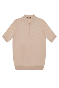 Polo à maille texturée zippé en soie - Beige