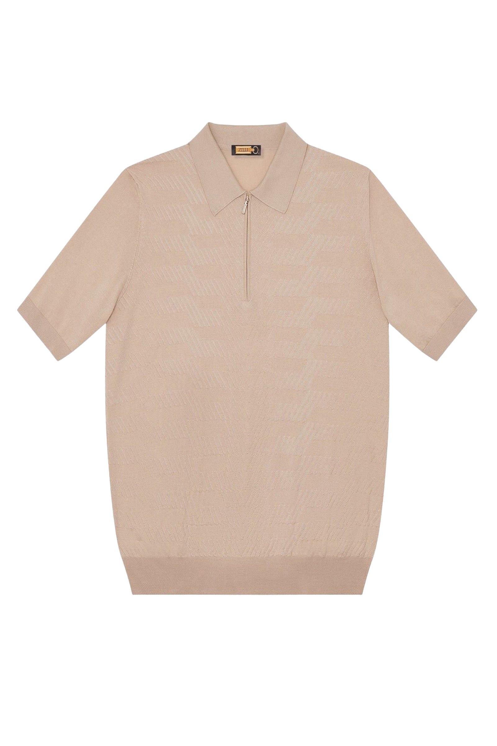 Polo à maille texturée zippé en soie - Beige