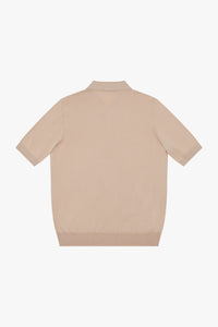 Polo à maille texturée zippé en soie - Beige