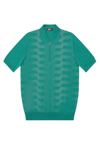Polo à motif géométrique tissé en soie - Vert