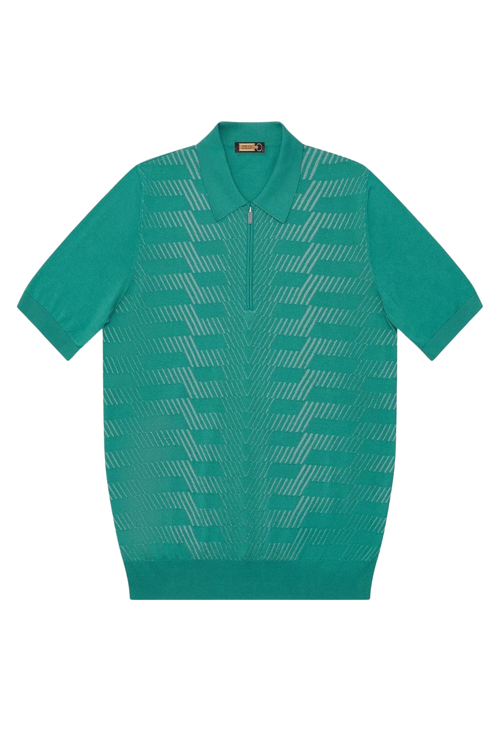 Polo à motif géométrique tissé en soie - Vert