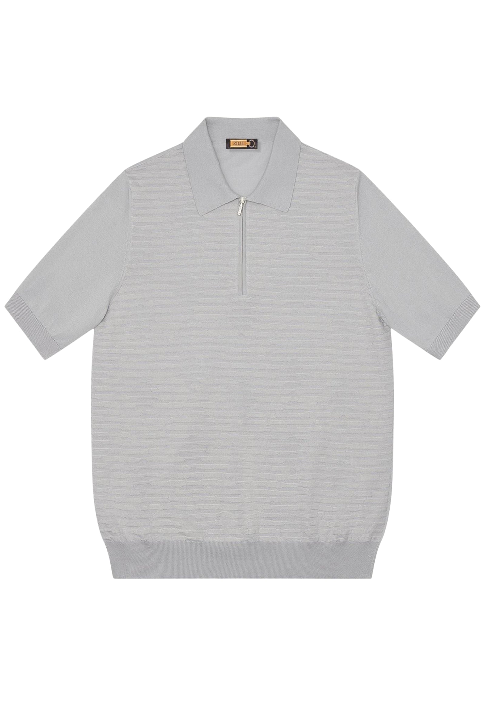 Polo maille texturée zippé en soie - Gris