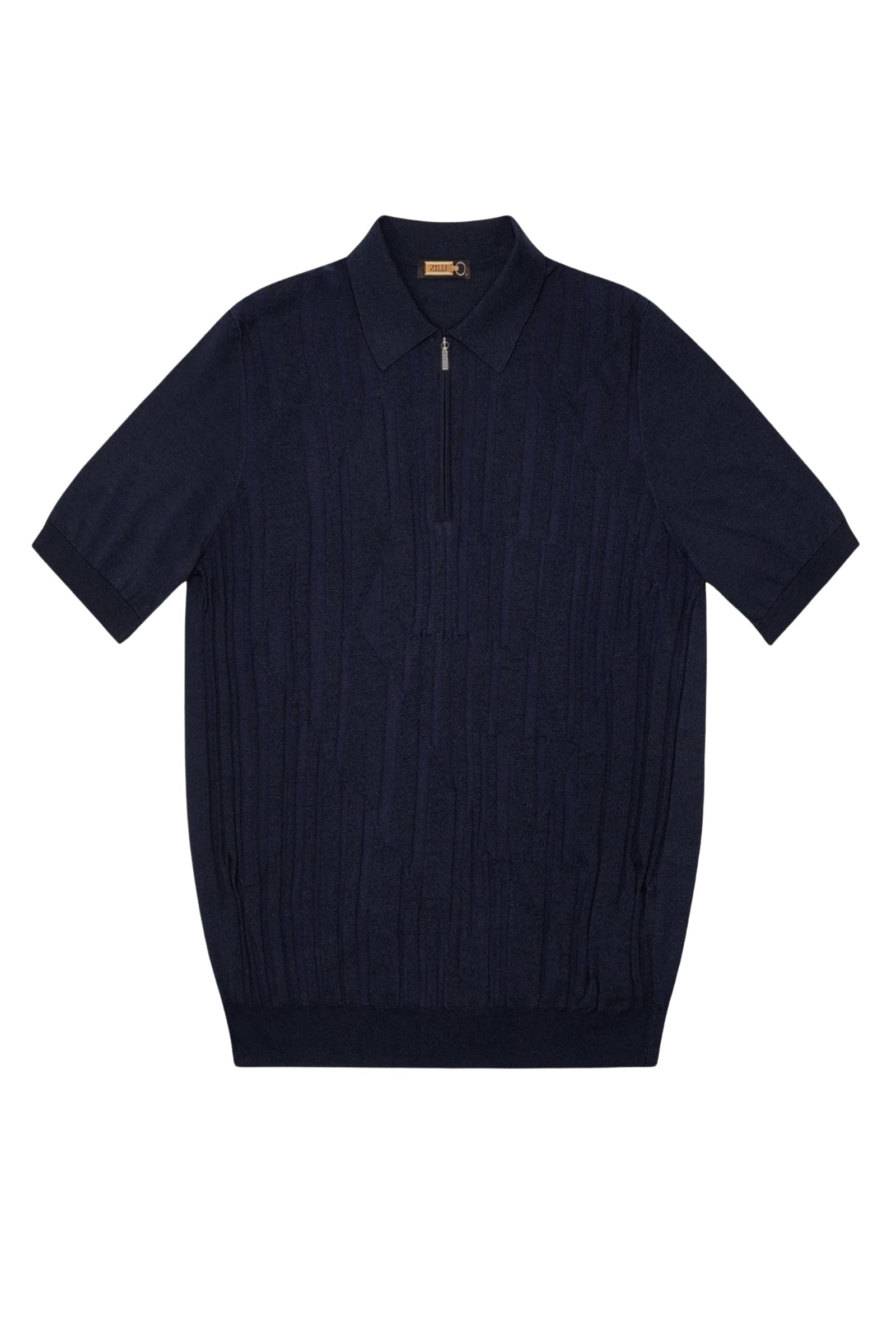Polo à motif côtelé en soie - Bleu