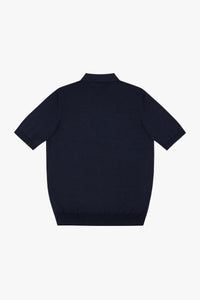 Polo à motif côtelé en soie - Bleu
