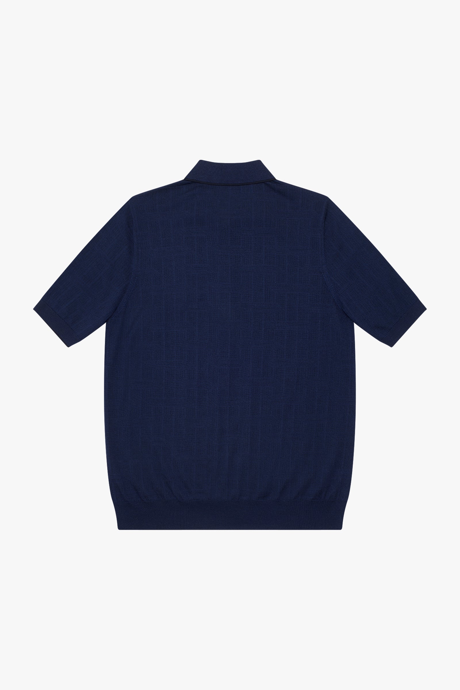 Polo texturée à zip et col côtelé en soie - Bleu