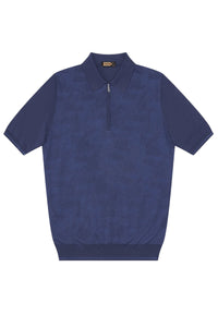 Polo à motif chevrons en soie mélangée - Bleu