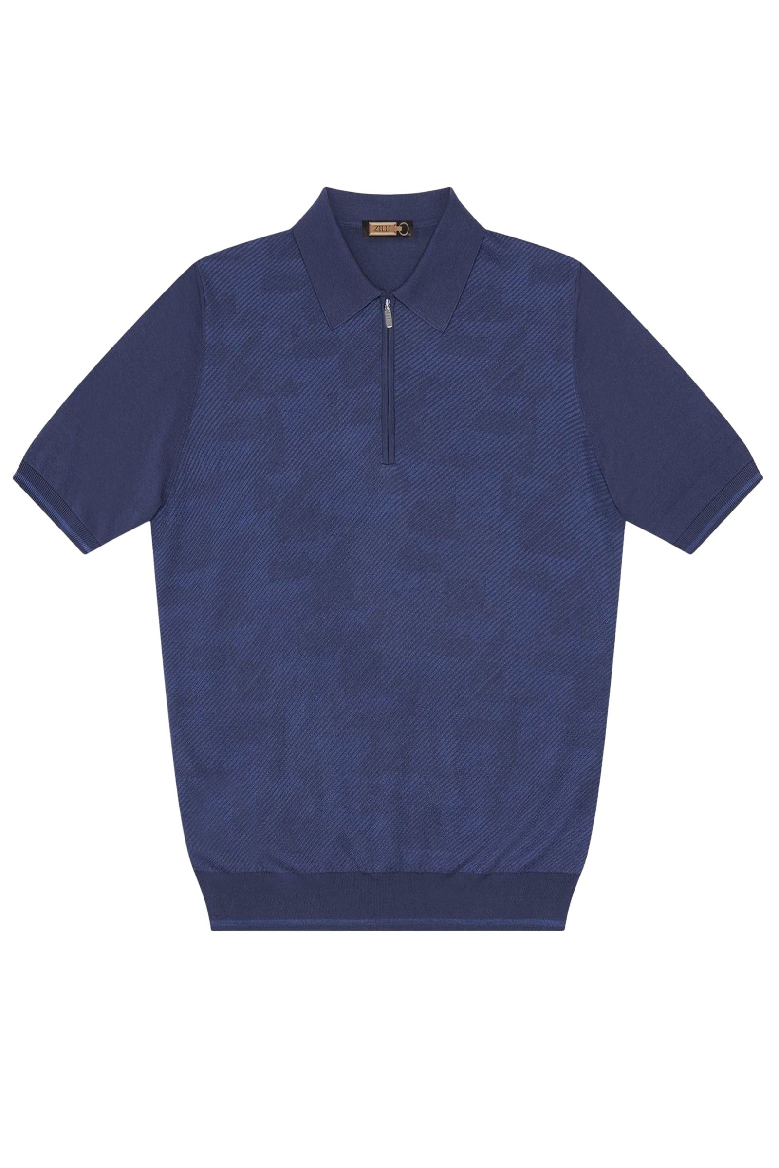 Polo à motif chevrons en soie mélangée - Bleu