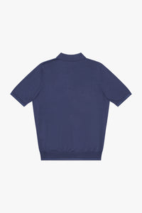 Polo à motif chevrons en soie mélangée - Bleu