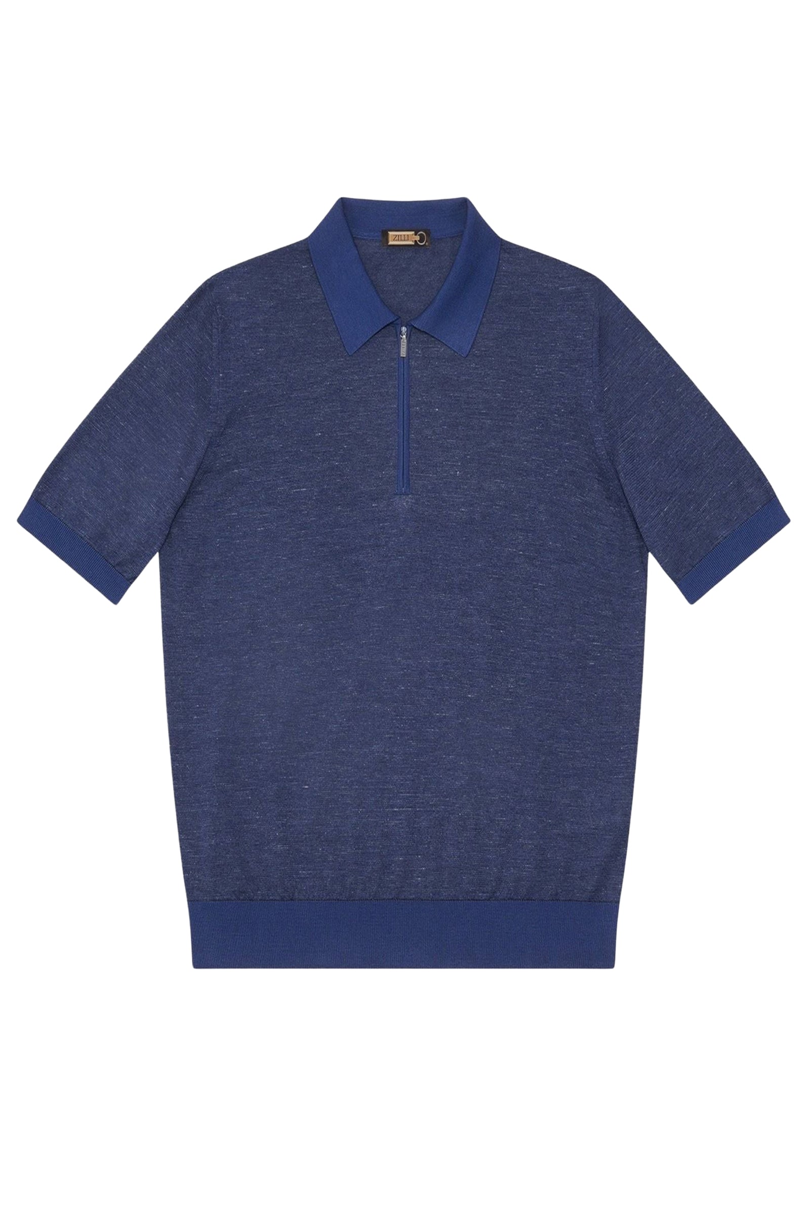 Polo zippé à maille chinée en soie - Marine