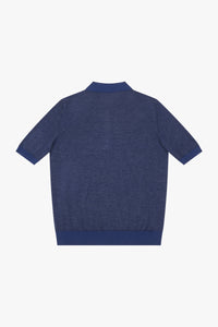 Polo zippé à maille chinée en soie - Marine