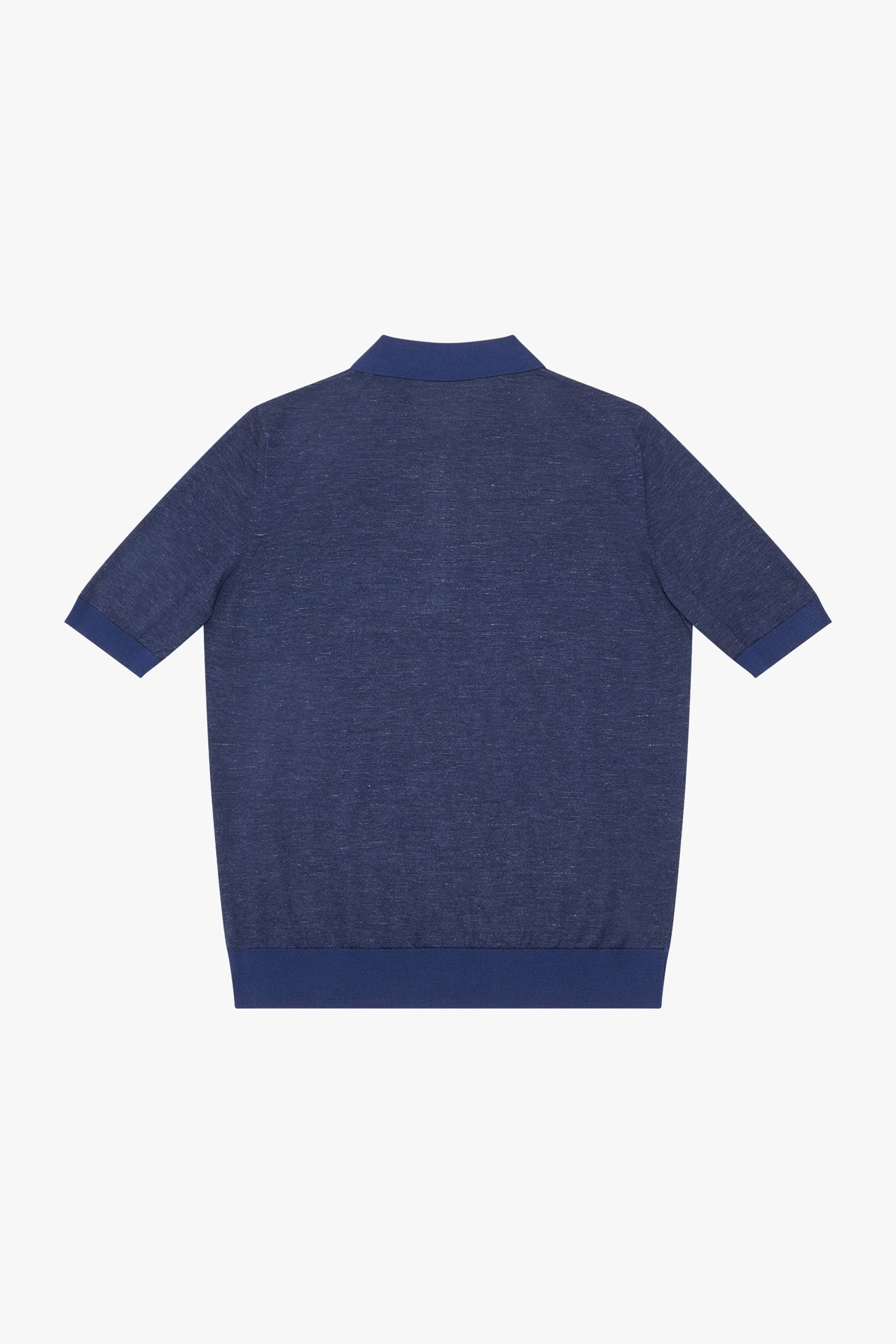 Polo zippé à maille chinée en soie - Marine