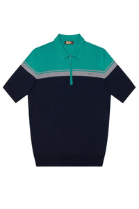 Polo zippé en soie mélangée - Bleu & Vert