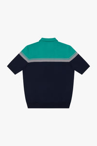 Polo zippé en soie mélangée - Bleu & Vert