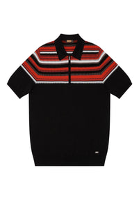 Polo à bandes en soie - Noir & Rouge