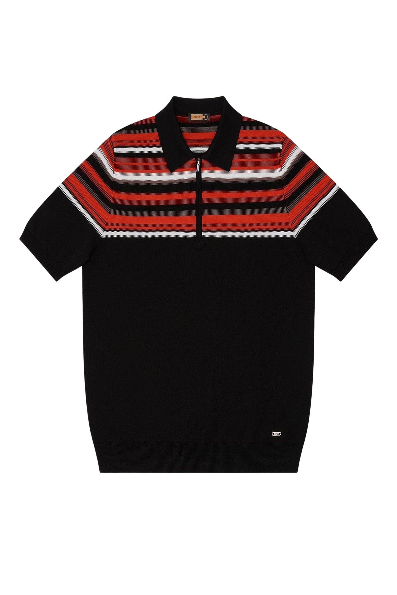 Polo à bandes en soie - Noir & Rouge